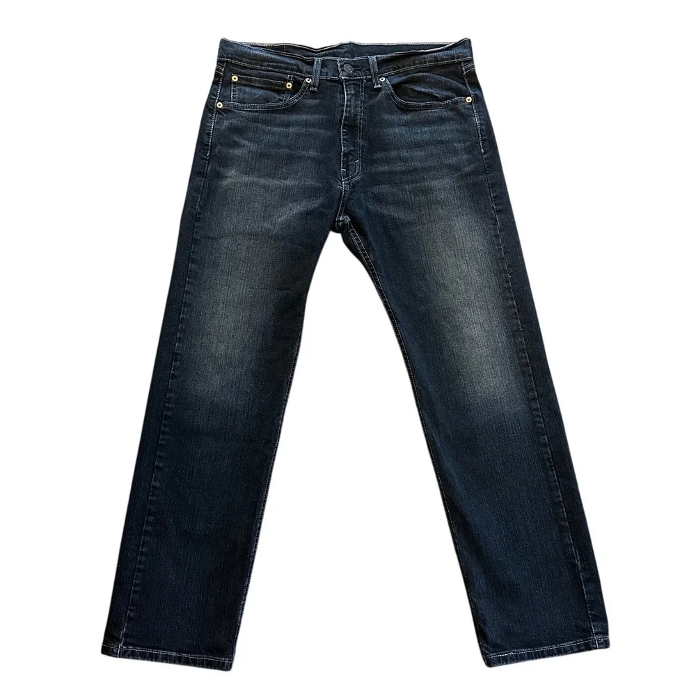 Levis 505 Dark Wash Indigo Blue Regular Fit Straight‎ Leg Jeans Men's W34 L30